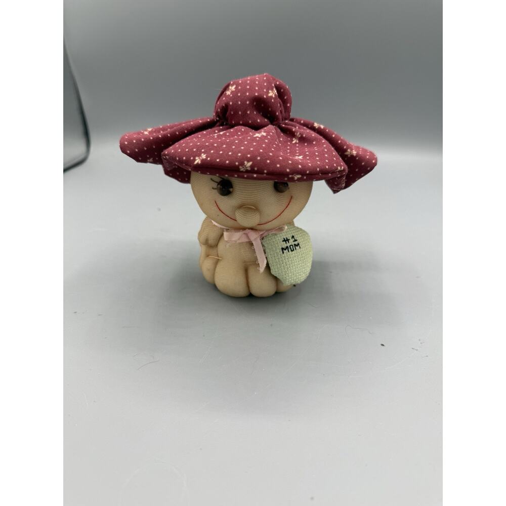 Vintage Country Cloth Doll #1 Mom Heart Primitive Stuffed Figurine 4”
